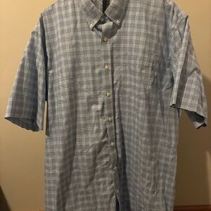 L.L. Bean Men's XXL Tall Button Down Shirt Blue Plaid Short Sleeve 100% Cotton